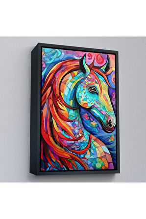 Ahşap Çerçeveli Renkli Soyut At Tablosu-7528