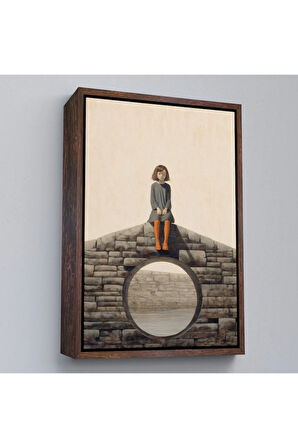 Ahşap Çerçeveli Duvarda Oturan Yalnız Kız Tablo-7535