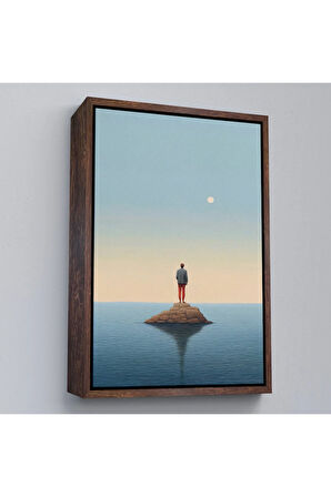 Ahşap Çerçeveli Denizin Ortasında Yalnız Adam Tablosu-7538