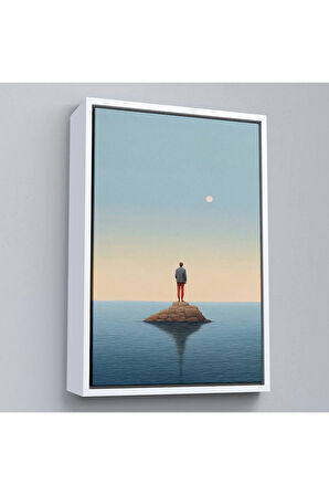 Ahşap Çerçeveli Denizin Ortasında Yalnız Adam Tablosu-7538