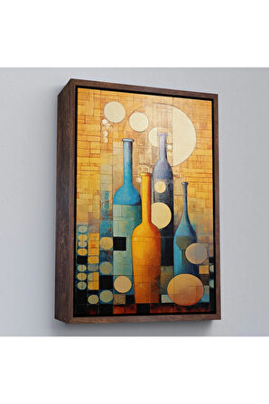 Ahşap Çerçeveli Soyut Şarap Şişeler Tablosu-7539
