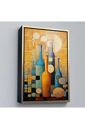 Ahşap Çerçeveli Soyut Şarap Şişeler Tablosu-7539