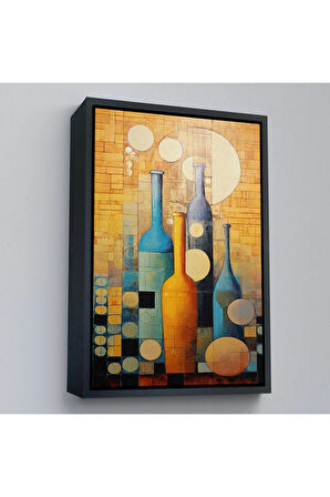 Ahşap Çerçeveli Soyut Şarap Şişeler Tablosu-7539