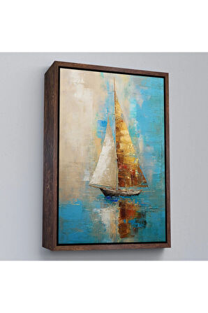 Ahşap Çerçeveli Denizdeki Yelkenli Tablo-7541