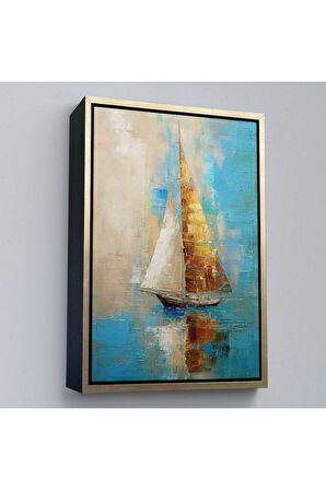 Ahşap Çerçeveli Denizdeki Yelkenli Tablo-7541
