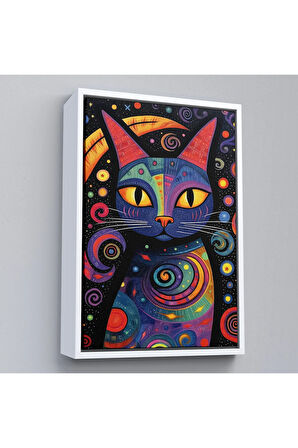 Ahşap Çerçeveli Pablo Picasso Tarzı - Soyut Renkli Kedi Tablo-7542