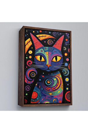 Ahşap Çerçeveli Pablo Picasso Tarzı - Soyut Renkli Kedi Tablo-7542