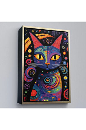 Ahşap Çerçeveli Pablo Picasso Tarzı - Soyut Renkli Kedi Tablo-7542
