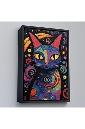 Ahşap Çerçeveli Pablo Picasso Tarzı - Soyut Renkli Kedi Tablo-7542