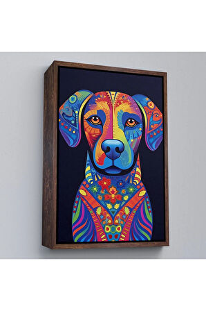 Ahşap Çerçeveli Mandala Renkli Köpek Tablo-7545