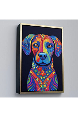 Ahşap Çerçeveli Mandala Renkli Köpek Tablo-7545