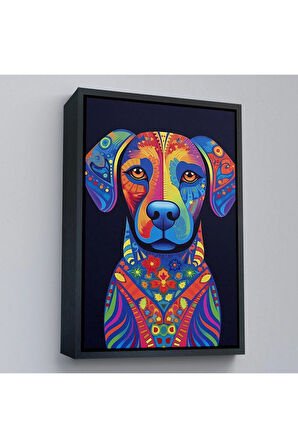 Ahşap Çerçeveli Mandala Renkli Köpek Tablo-7545