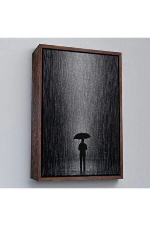 Ahşap Çerçeveli Hiçliğin Ortasında Gece Yarısı Yağmur Altındaki Adam Tablo-7548