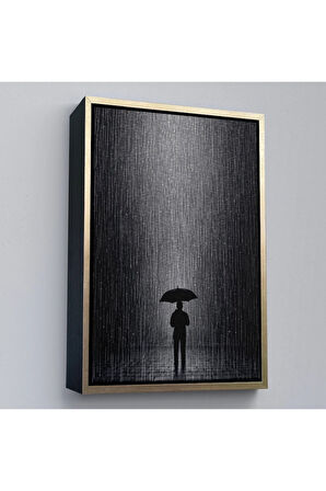 Ahşap Çerçeveli Hiçliğin Ortasında Gece Yarısı Yağmur Altındaki Adam Tablo-7548