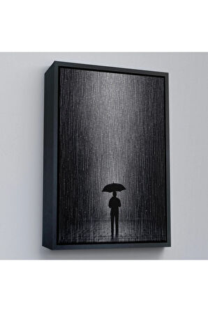 Ahşap Çerçeveli Hiçliğin Ortasında Gece Yarısı Yağmur Altındaki Adam Tablo-7548