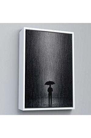 Ahşap Çerçeveli Hiçliğin Ortasında Gece Yarısı Yağmur Altındaki Adam Tablo-7548