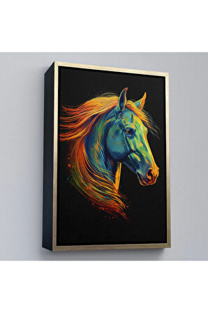 Ahşap Çerçeveli Renkli Soyut At Tablosu-7550