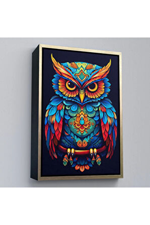 Ahşap Çerçeveli Mandala Renkli Baykuş Tablo-7554