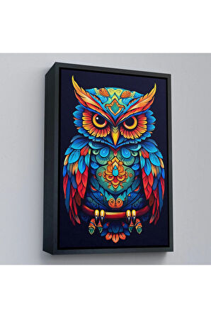 Ahşap Çerçeveli Mandala Renkli Baykuş Tablo-7554