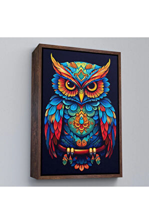 Ahşap Çerçeveli Mandala Renkli Baykuş Tablo-7554