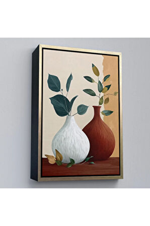 Ahşap Çerçeveli Vazoların İçindeki Yapraklar Tablo-7556