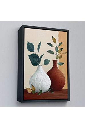 Ahşap Çerçeveli Vazoların İçindeki Yapraklar Tablo-7556