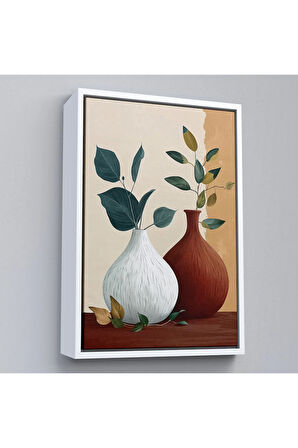 Ahşap Çerçeveli Vazoların İçindeki Yapraklar Tablo-7556