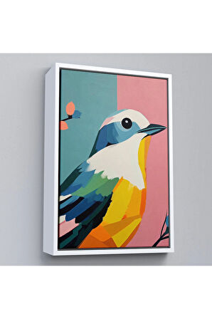 Ahşap Çerçeveli Yağlıboya Görünümlü Renkli Serçe Tablo-7558