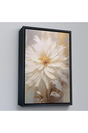 Ahşap Çerçeveli Yağlıboya Görünümlü Beyaz Çiçek Tablo-7559
