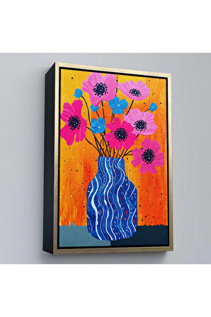 Ahşap Çerçeveli Vazo İçindeki Rekli Çiçekler Tablo-7560