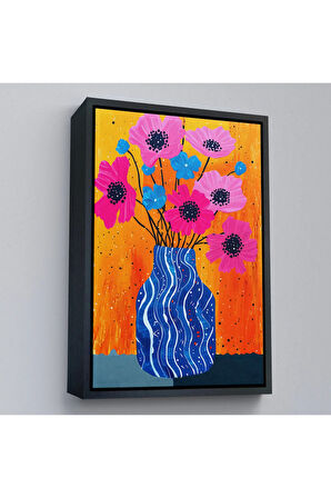 Ahşap Çerçeveli Vazo İçindeki Rekli Çiçekler Tablo-7560