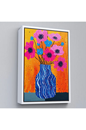 Ahşap Çerçeveli Vazo İçindeki Rekli Çiçekler Tablo-7560