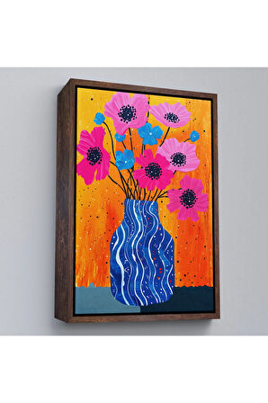 Ahşap Çerçeveli Vazo İçindeki Rekli Çiçekler Tablo-7560