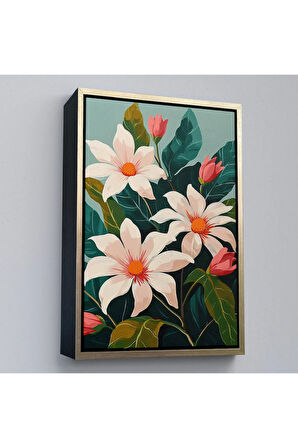 Ahşap Çerçeveli Beyaz Çiçekler Tablo-7563