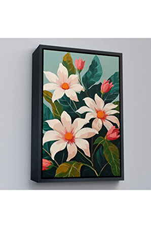 Ahşap Çerçeveli Beyaz Çiçekler Tablo-7563