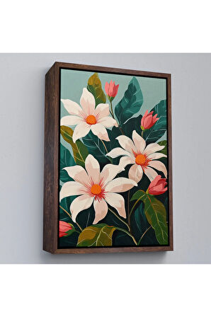 Ahşap Çerçeveli Beyaz Çiçekler Tablo-7563
