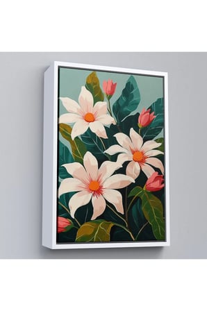 Ahşap Çerçeveli Beyaz Çiçekler Tablo-7563