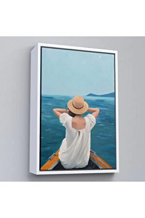 Ahşap Çerçeveli Sandaltaki Kadın Tablo-7564