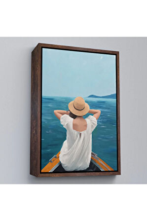 Ahşap Çerçeveli Sandaltaki Kadın Tablo-7564