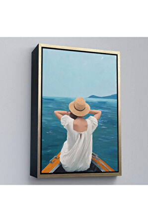 Ahşap Çerçeveli Sandaltaki Kadın Tablo-7564