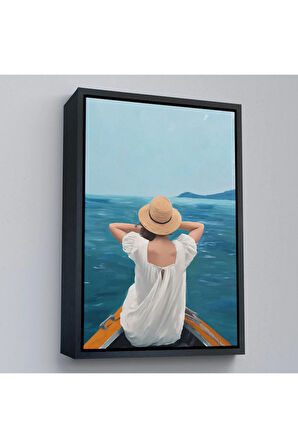 Ahşap Çerçeveli Sandaltaki Kadın Tablo-7564