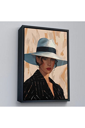 Ahşap Çerçeveli Keskin Bakışlı Güzel Kadın Tablo-7565