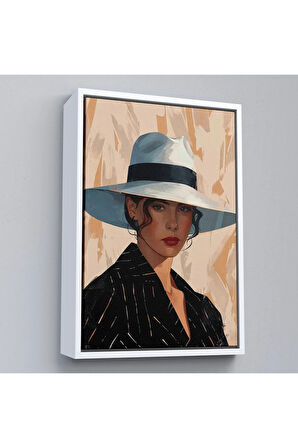 Ahşap Çerçeveli Keskin Bakışlı Güzel Kadın Tablo-7565
