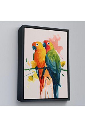 Ahşap Çerçeveli Daldaki Renkli Pağanlar Tablo-7566