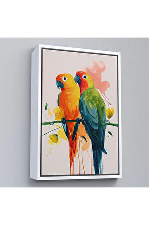 Ahşap Çerçeveli Daldaki Renkli Pağanlar Tablo-7566