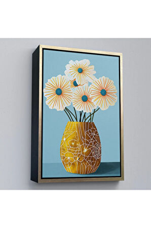 Ahşap Çerçeveli Vazo İçindeki Beyaz Çiçekler Tablo-7569