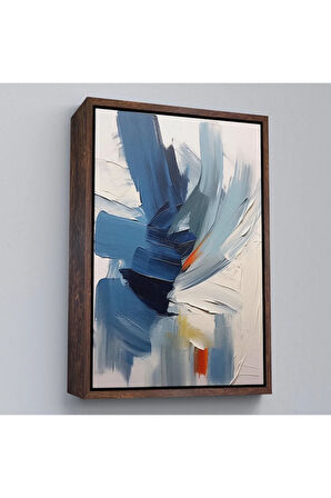 Ahşap Çerçeveli Mavi Tonlardaki Yağlıboya Görünümlü Tablo-7575