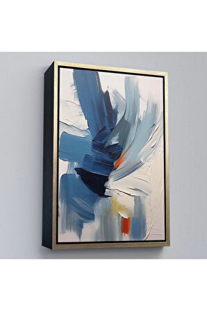 Ahşap Çerçeveli Mavi Tonlardaki Yağlıboya Görünümlü Tablo-7575