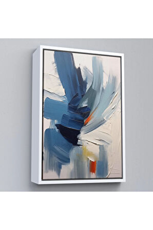 Ahşap Çerçeveli Mavi Tonlardaki Yağlıboya Görünümlü Tablo-7575