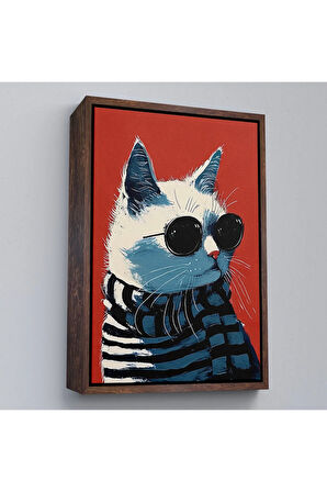 Ahşap Çerçeveli Cool Kedi Tablo-7577